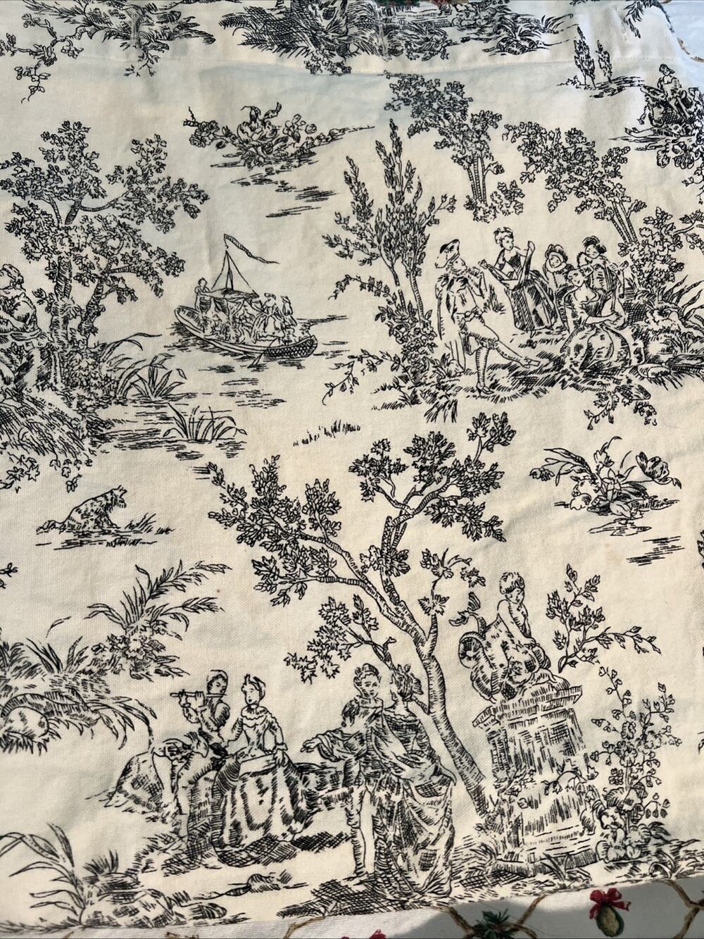Vtg Waverly Style Black Ivory Toile Shower Curtain Heavyweight Cotton Country